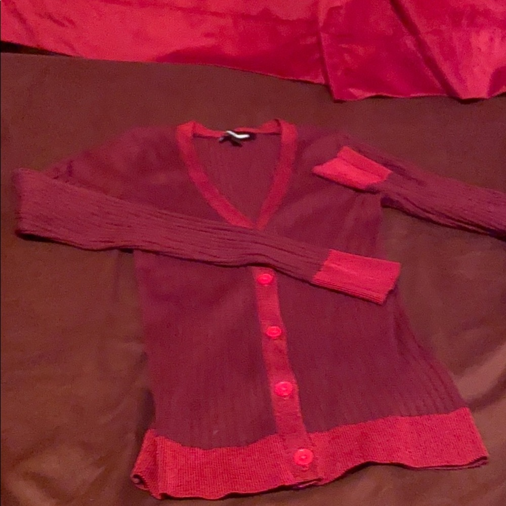 Express Red Wine Color Block Two Tone Sweater Xs - image 1